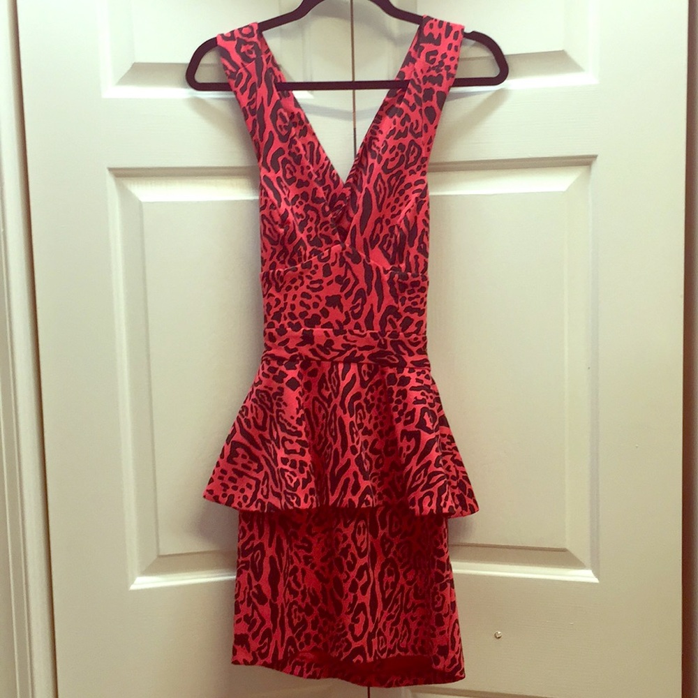 Sexy Red Leopard Print Peplum Dress w/ Cutout Back